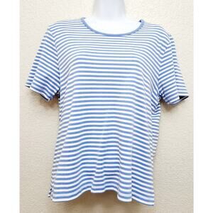Draper's & Damon's Blue White Striped Round Neck Top Large Lightweight Stretch